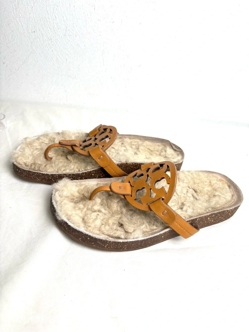 TORY BURCH Miller Cloud Shearling Leather Sandal Caramel/Buttermilk 6